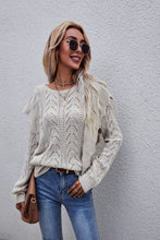 Load image into Gallery viewer, Openwork Round Neck Ruffled Sweater
