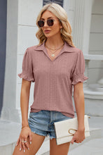 Load image into Gallery viewer, Eyelet Johnny Collar Short Sleeve Blouse
