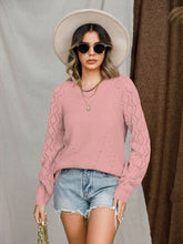 Load image into Gallery viewer, Openwork Round Neck Raglan Sleeve Sweater
