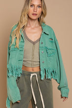 Load image into Gallery viewer, Fringe Distressed Crop Denim Jacket
