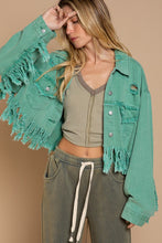 Load image into Gallery viewer, Fringe Distressed Crop Denim Jacket
