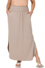 Load image into Gallery viewer, PLUS SMOCKED WAIST SIDE SLIT MAXI SKIRT
