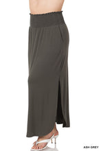 Load image into Gallery viewer, PLUS SMOCKED WAIST SIDE SLIT MAXI SKIRT
