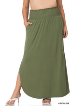 Load image into Gallery viewer, PLUS SMOCKED WAIST SIDE SLIT MAXI SKIRT
