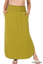 Load image into Gallery viewer, PLUS SMOCKED WAIST SIDE SLIT MAXI SKIRT
