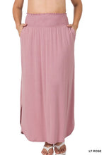 Load image into Gallery viewer, PLUS SMOCKED WAIST SIDE SLIT MAXI SKIRT
