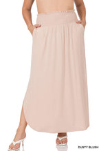 Load image into Gallery viewer, PLUS SMOCKED WAIST SIDE SLIT MAXI SKIRT
