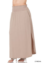 Load image into Gallery viewer, PLUS SMOCKED WAIST SIDE SLIT MAXI SKIRT
