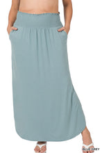 Load image into Gallery viewer, PLUS SMOCKED WAIST SIDE SLIT MAXI SKIRT
