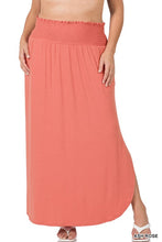 Load image into Gallery viewer, PLUS SMOCKED WAIST SIDE SLIT MAXI SKIRT
