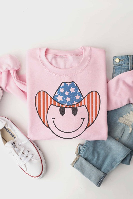 AMERICAN SMILEY COWBOY GRAPHIC SWEATSHIRT