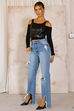 Load image into Gallery viewer, HIGH RISE DISTRESSED WIDE JEANS
