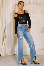 Load image into Gallery viewer, HIGH RISE DISTRESSED WIDE JEANS
