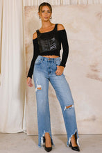 Load image into Gallery viewer, HIGH RISE DISTRESSED WIDE JEANS
