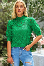 Load image into Gallery viewer, Lace Scalloped Short Puff Sleeve Top
