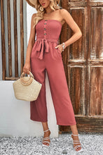 Load image into Gallery viewer, Decorative Button Strapless Smocked Jumpsuit with Pockets
