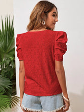 Load image into Gallery viewer, Eyelet Round Neck Puff Sleeve Blouse
