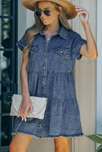 Load image into Gallery viewer, Button Front Raw Hem Denim Dress
