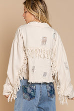 Load image into Gallery viewer, Fringe Distressed Crop Denim Jacket
