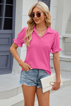 Load image into Gallery viewer, Eyelet Johnny Collar Short Sleeve Blouse
