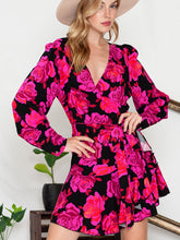 Load image into Gallery viewer, Floral Print Surplice Neck Long Sleeve Dress
