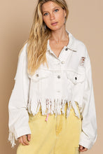 Load image into Gallery viewer, Fringe Distressed Crop Denim Jacket
