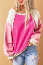 Load image into Gallery viewer, Round Neck Dropped Shoulder Color Block Sweatshirt
