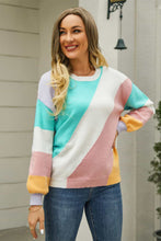 Load image into Gallery viewer, Color Block Round Neck Long Sleeve Sweater
