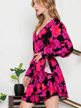 Load image into Gallery viewer, Floral Print Surplice Neck Long Sleeve Dress
