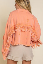 Load image into Gallery viewer, Fringe Distressed Crop Denim Jacket
