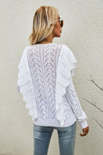 Load image into Gallery viewer, Openwork Round Neck Ruffled Sweater
