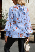 Load image into Gallery viewer, Floral Print Mock Neck Lantern Sleeve Blouse
