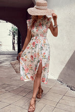 Load image into Gallery viewer, Floral Smocked Butterfly Sleeve Slit Dress
