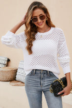 Load image into Gallery viewer, Round Neck Openwork Dropped Shoulder Knit Top
