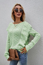 Load image into Gallery viewer, Openwork Round Neck Ruffled Sweater
