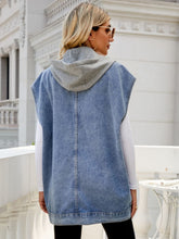 Load image into Gallery viewer, Hooded Sleeveless Denim Top with Pockets
