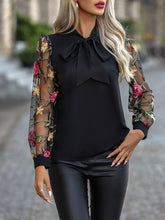 Load image into Gallery viewer, Printed Tie Neck Long Sleeve Blouse
