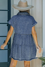 Load image into Gallery viewer, Button Front Raw Hem Denim Dress
