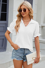 Load image into Gallery viewer, Eyelet Johnny Collar Short Sleeve Blouse
