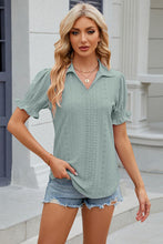 Load image into Gallery viewer, Eyelet Johnny Collar Short Sleeve Blouse
