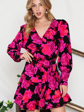 Load image into Gallery viewer, Floral Print Surplice Neck Long Sleeve Dress
