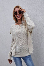 Load image into Gallery viewer, Openwork Round Neck Ruffled Sweater
