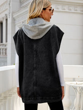 Load image into Gallery viewer, Hooded Sleeveless Denim Top with Pockets
