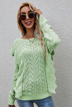 Load image into Gallery viewer, Openwork Round Neck Ruffled Sweater
