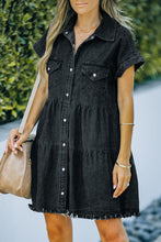 Load image into Gallery viewer, Button Front Raw Hem Denim Dress
