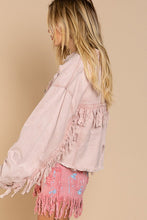 Load image into Gallery viewer, Fringe Distressed Crop Denim Jacket
