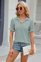 Load image into Gallery viewer, Eyelet Johnny Collar Short Sleeve Blouse
