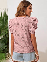 Load image into Gallery viewer, Eyelet Round Neck Puff Sleeve Blouse
