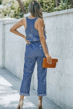 Load image into Gallery viewer, Buttoned Scoop Neck Denim Jumpsuit
