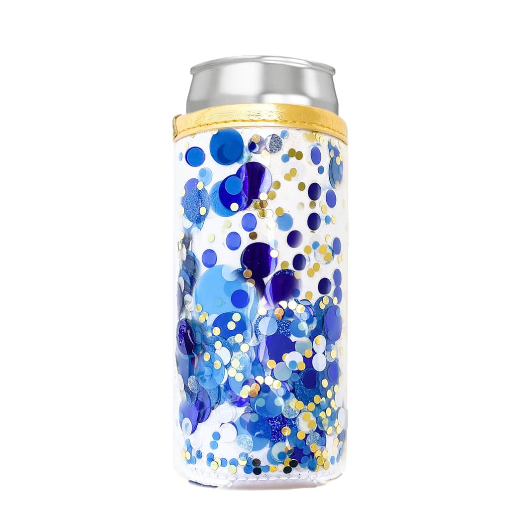 Packed Party - Spirit Squad Confetti Skinny Can Cooler- True Blue